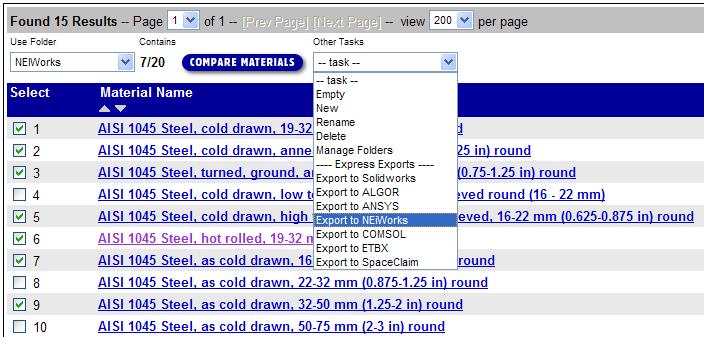 Material Property Data for NEIWorks software